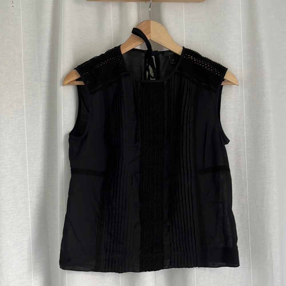 J Crew lightweight pin tucked cotton with crochet details top, size 4